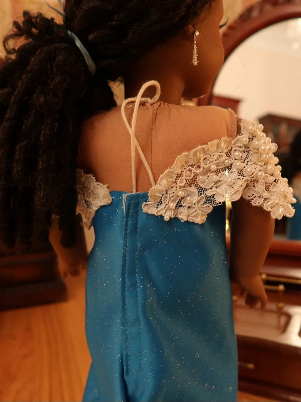 18 Inch American Girl Doll Blue Sparkle Off-Shoulder Doll Gown